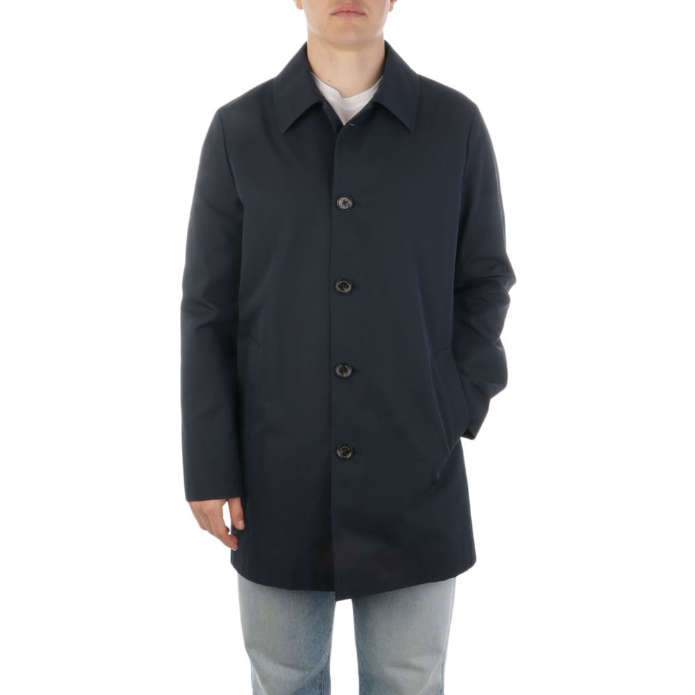 Aquascutum Blauer Baumwoll-Trenchcoat für Männer